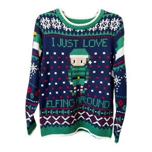 New 33DEGREES NORDSTROM Kids I Just Love Elfing Around Holiday Sweater Size L
